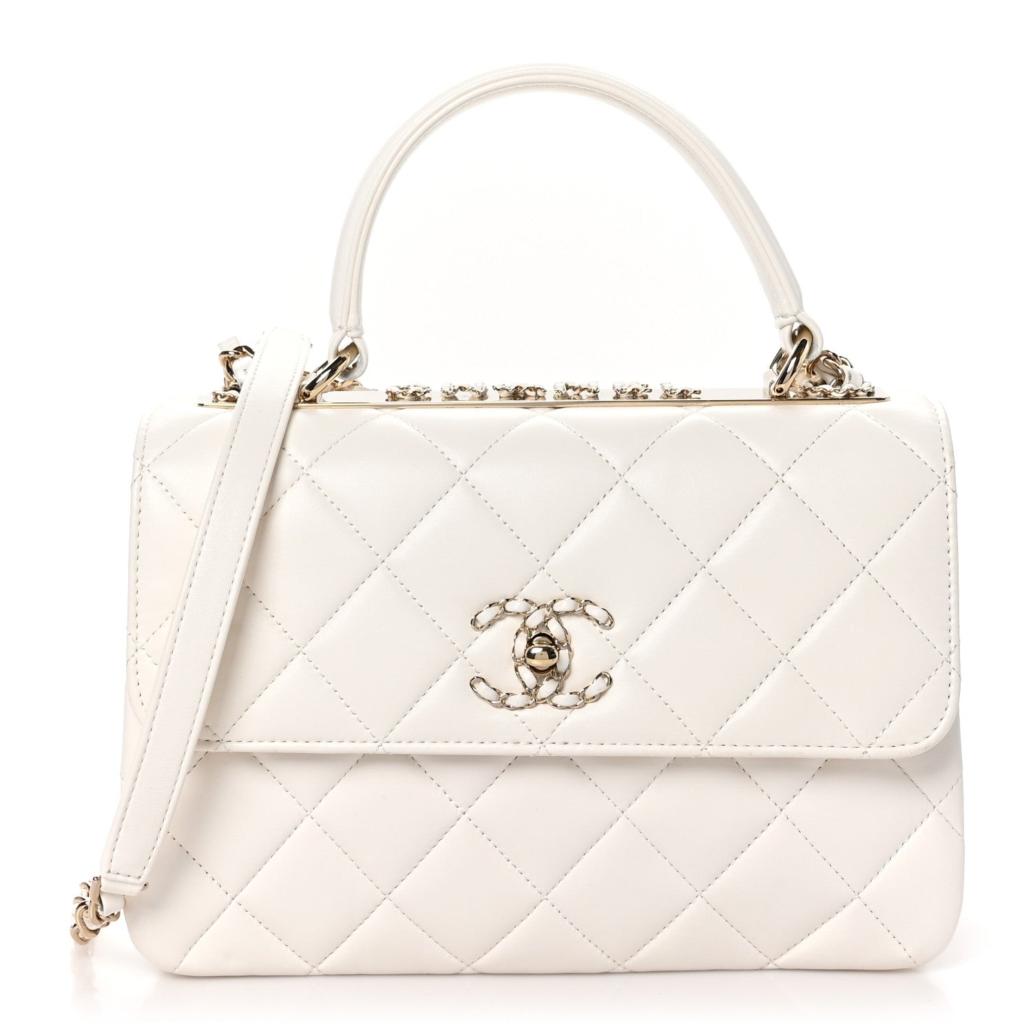 Chanel Lambskin Quilted Small Trendy Chain CC Flap Dual Handle Bag White 1 of 13