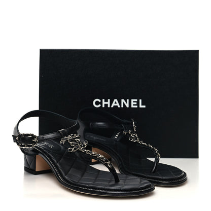 Chanel Lambskin Chain CC Thong Sandals 38 Black 9 of 9