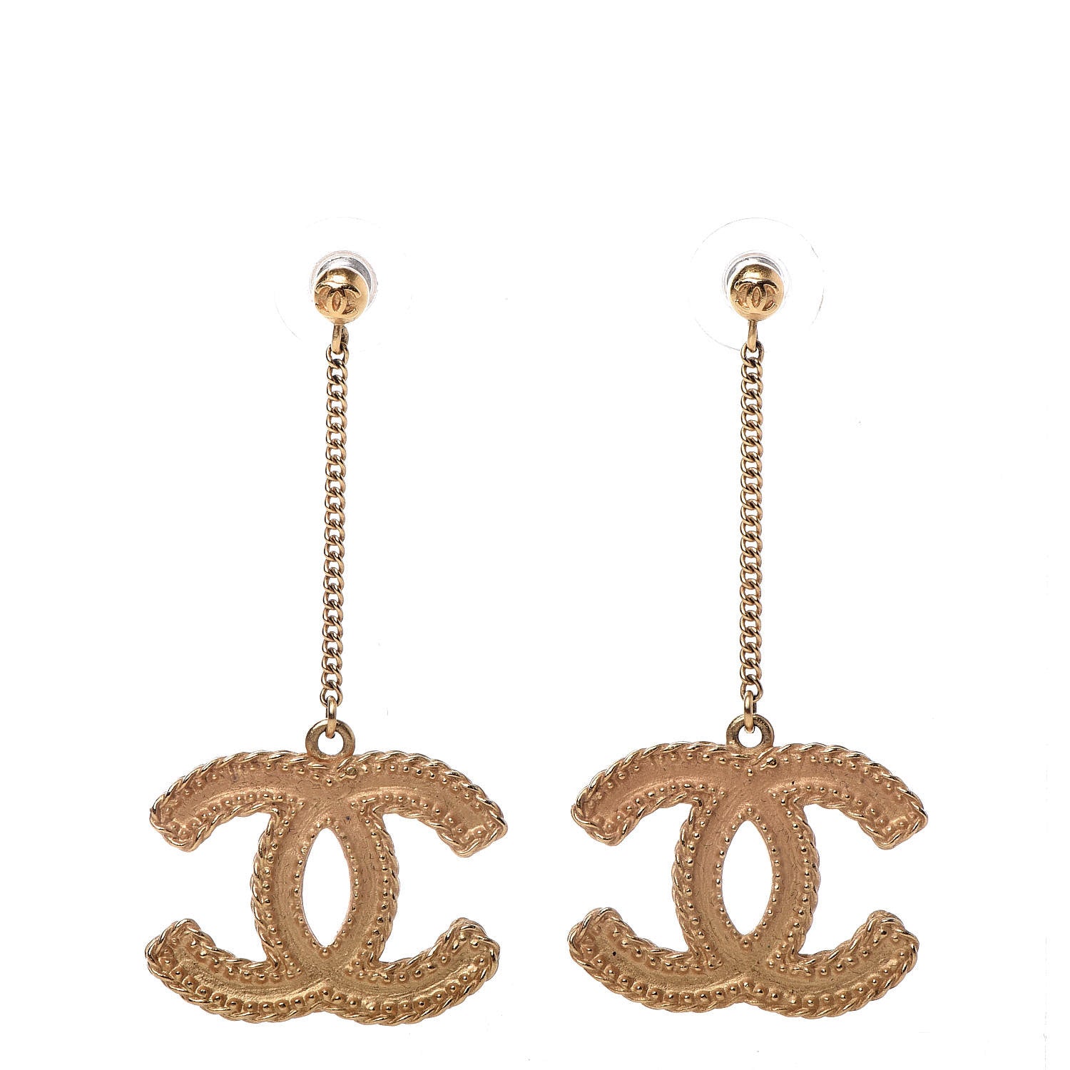 Chanel CC Drop Earrings Matte Gold 1 of 5