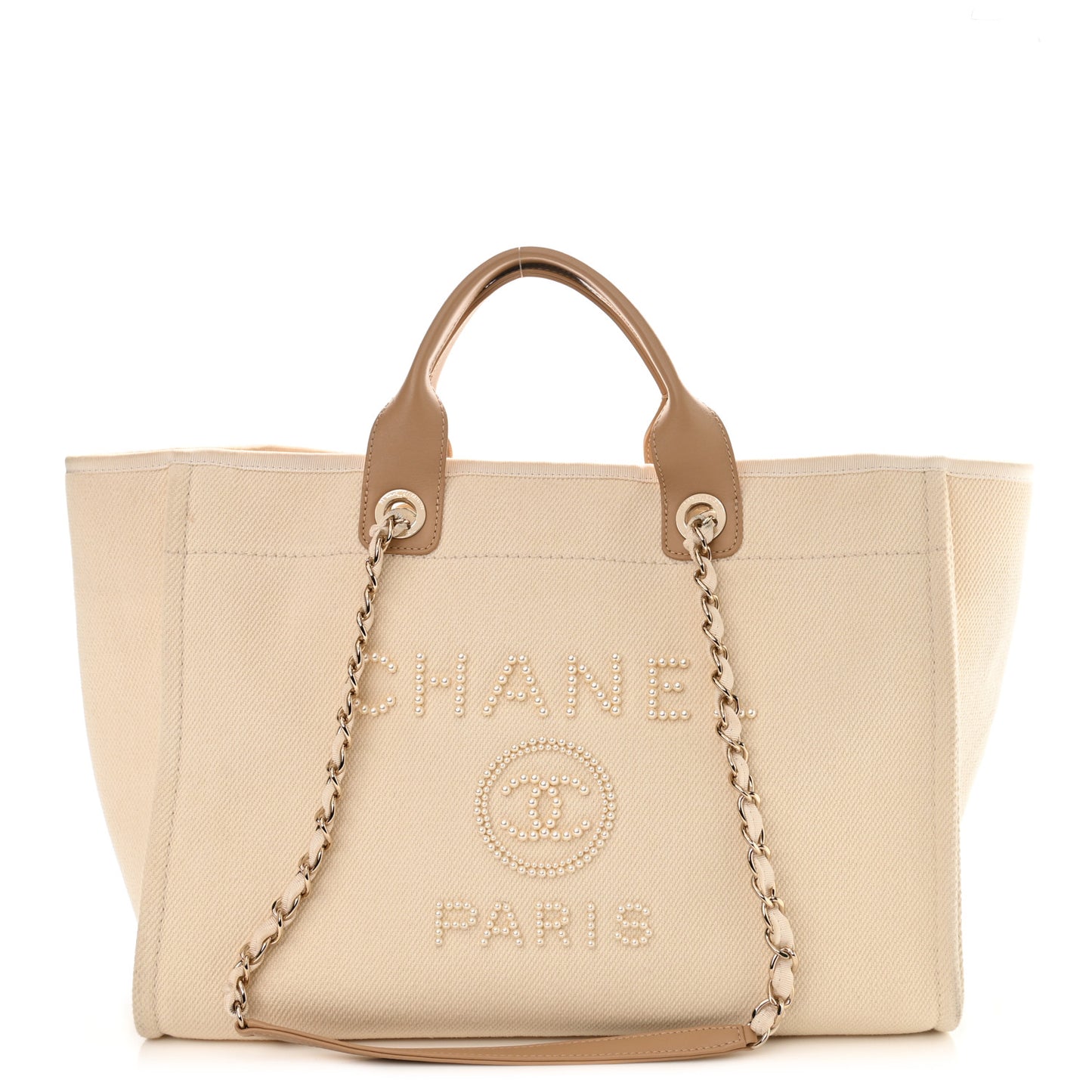 Canvas Pearl Medium Deauville Tote Ecru Beige