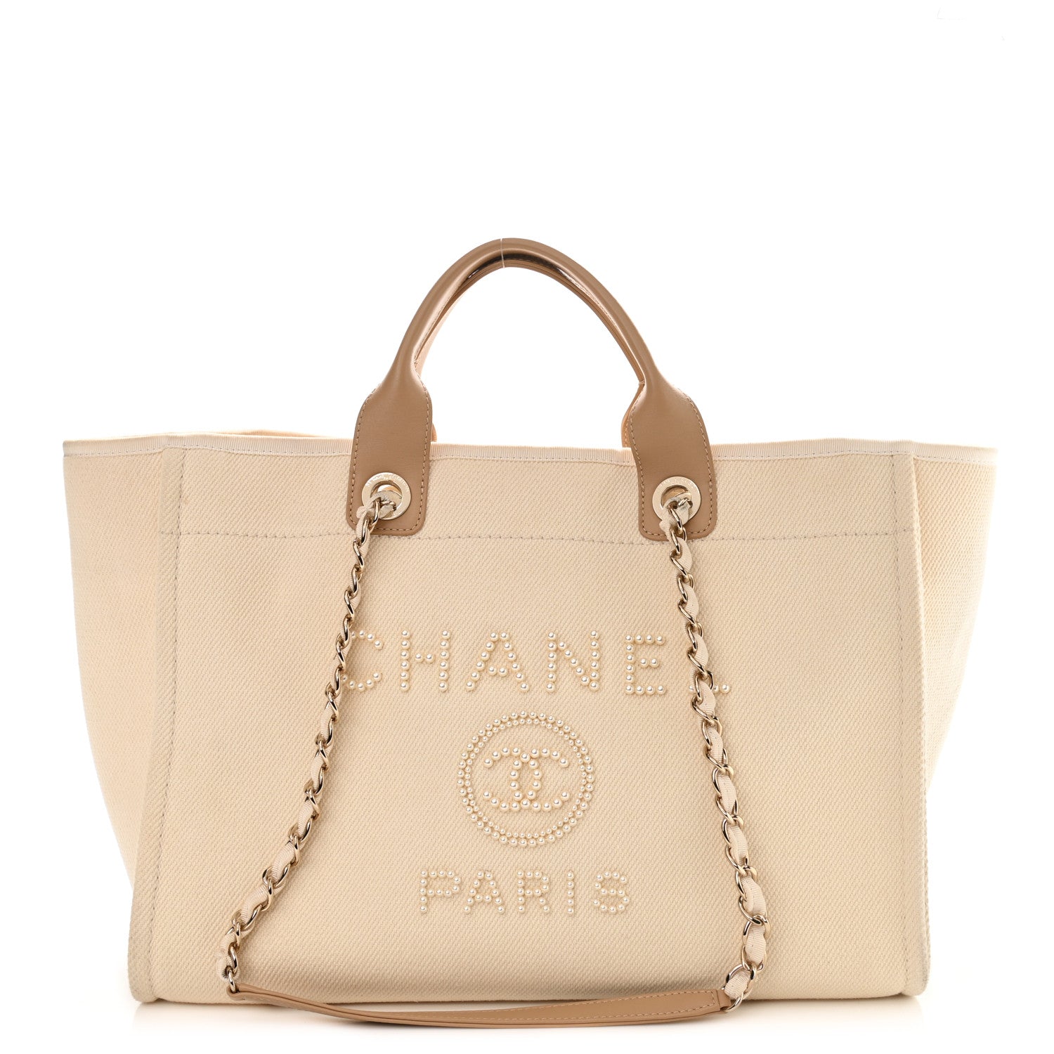 Chanel Canvas Pearl Medium Deauville Tote Ecru Beige 1 of 13