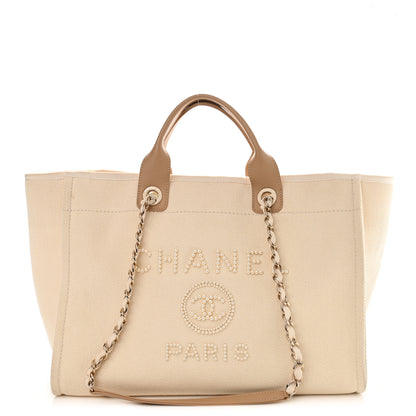 Chanel Canvas Pearl Medium Deauville Tote Ecru Beige 1 of 13