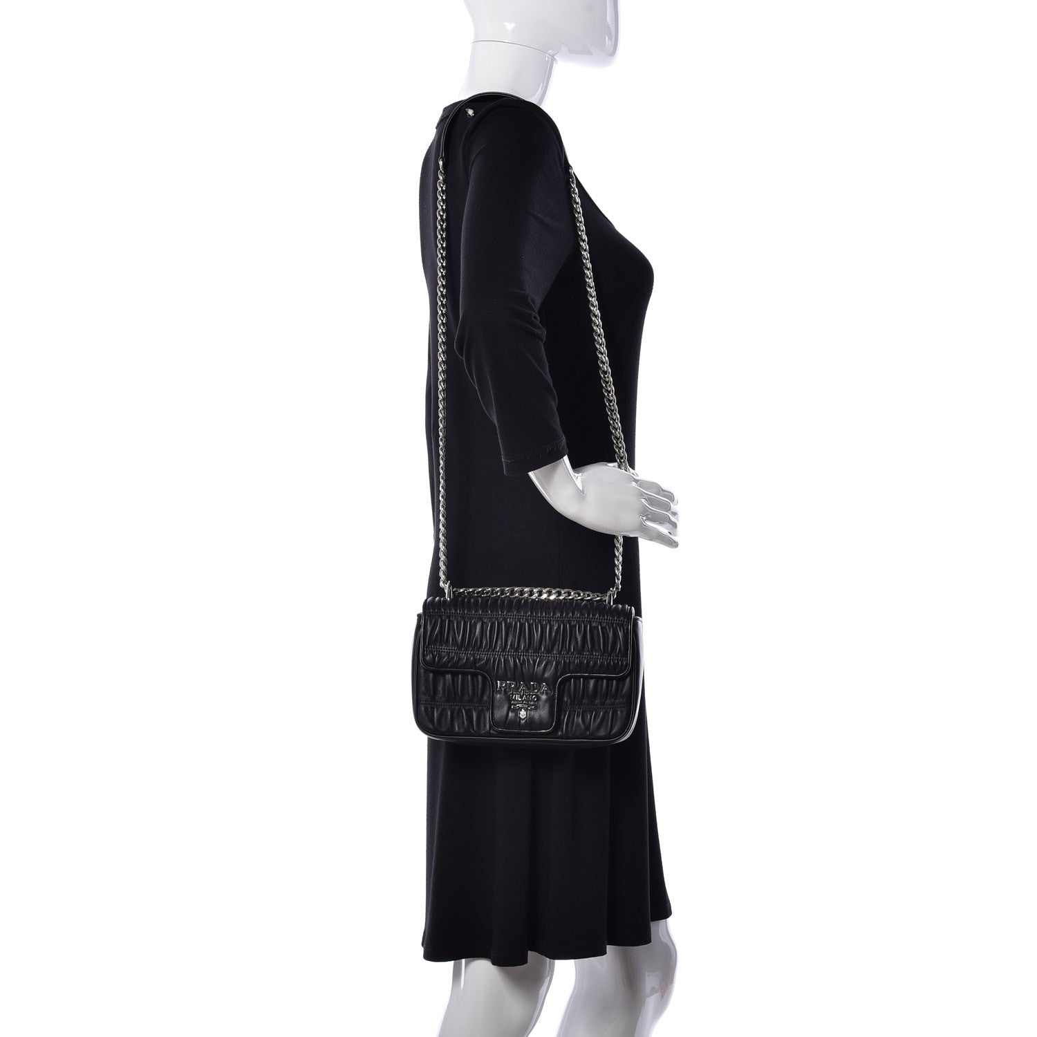 Prada Nappa Gaufre Small Chain Flap Shoulder Bag Black 3 of 9