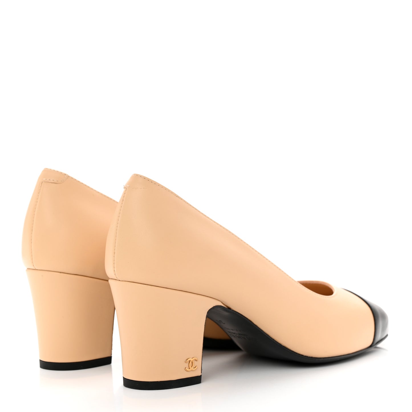Lambskin Cap Toe CC Pumps 39 Beige Black