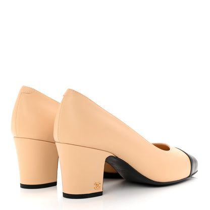 Chanel Lambskin Cap Toe CC Pumps 39 Beige Black 4 of 22
