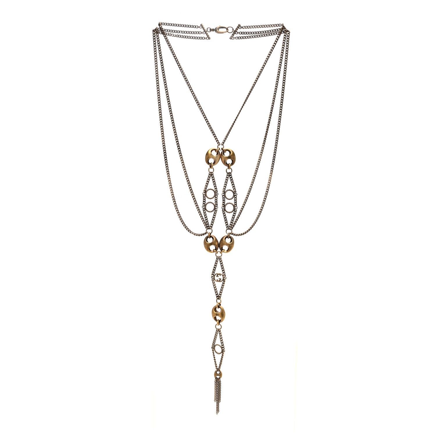 Gucci Metal Marina Link Long Necklace Aged Gold 2 of 5
