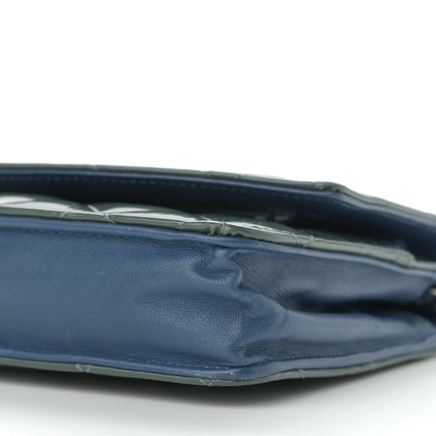 Patent Quilted Brilliant Wallet On Chain WOC Blue
