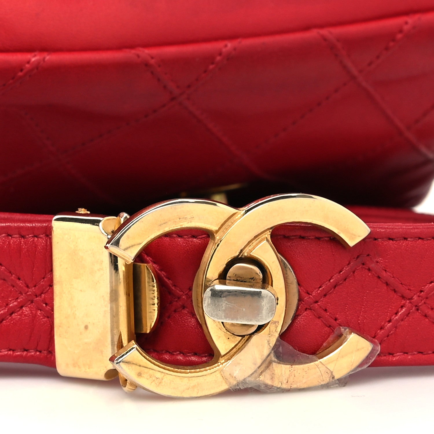Chanel Lambskin Diamond Stitched Turn Lock Flap Belt Bag 75 30 Red 12 of 12