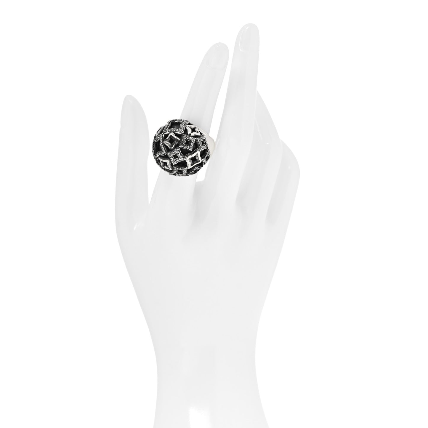 Sterling Silver Diamond Quatrefoil Dome Ring 51 5.75