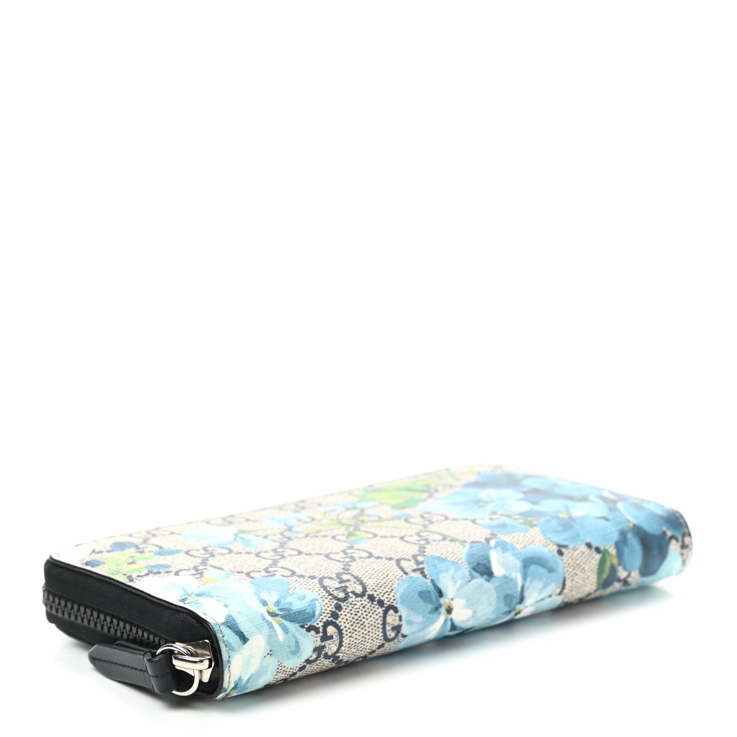 GG Supreme Monogram Blooms Zip Around Wallet Blue