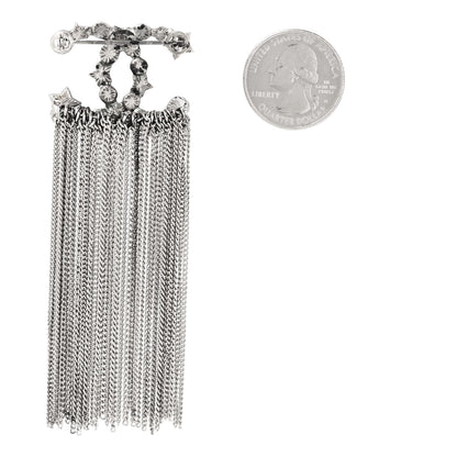 Chanel Metal Pearl Chain Fringe CC Brooch Silver 2 of 4