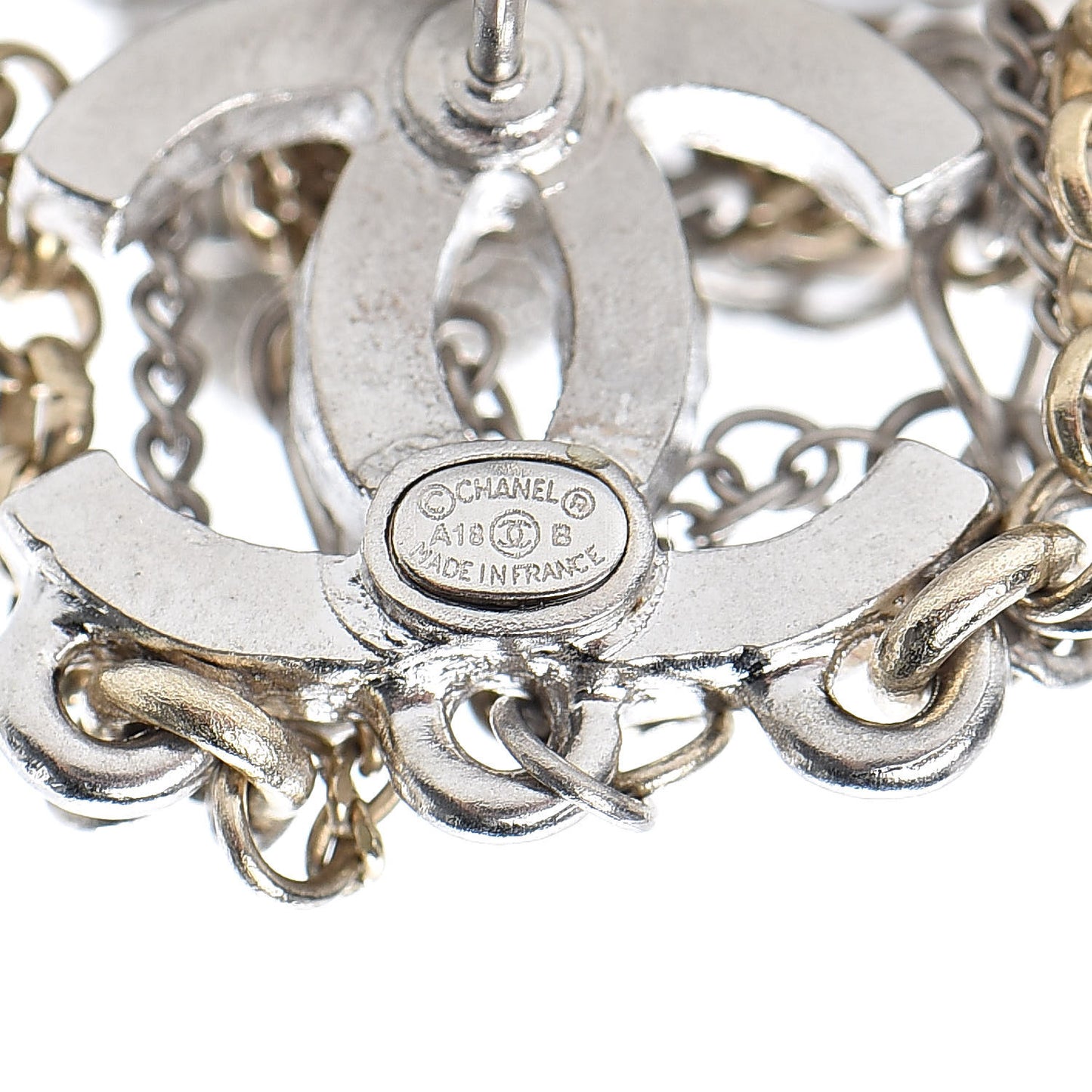 Pearl CC Chain Drop Earrings Light Gold Pearly White