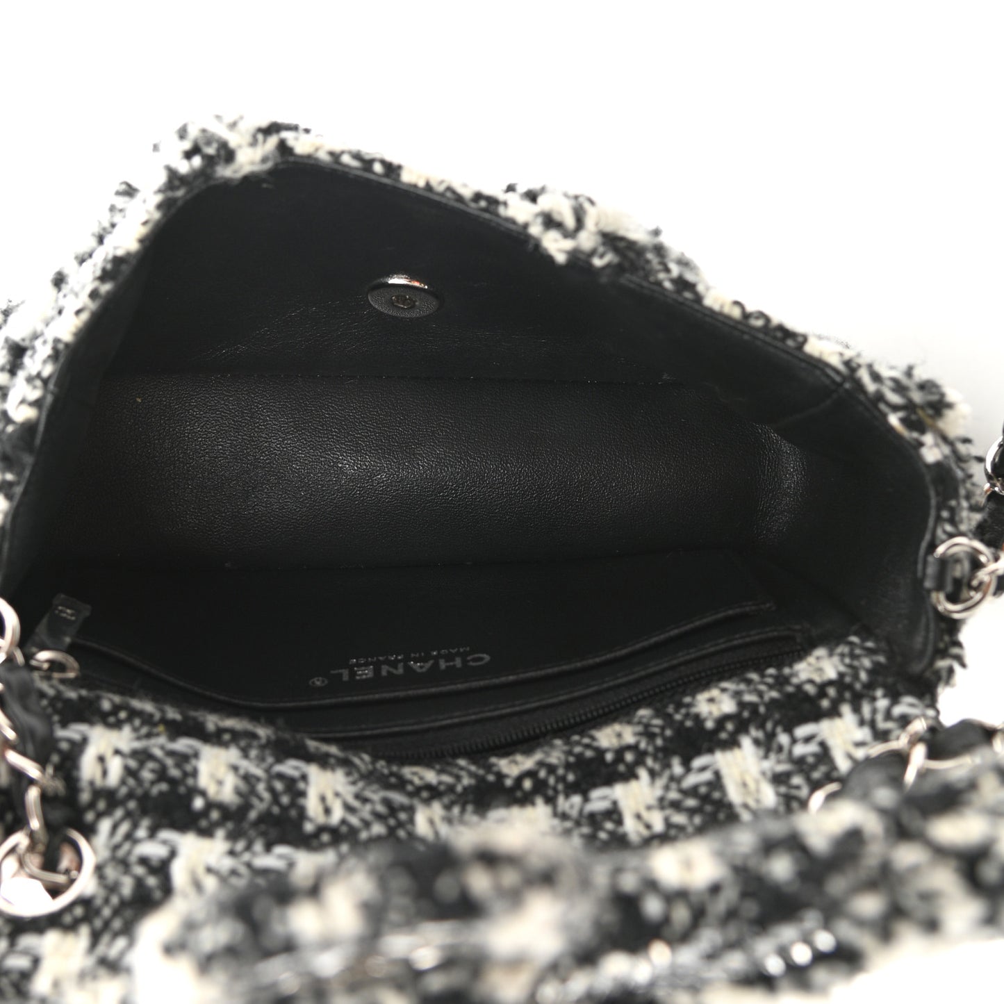 Crystal Tweed Quilted Small Double Flap Black Ecru White