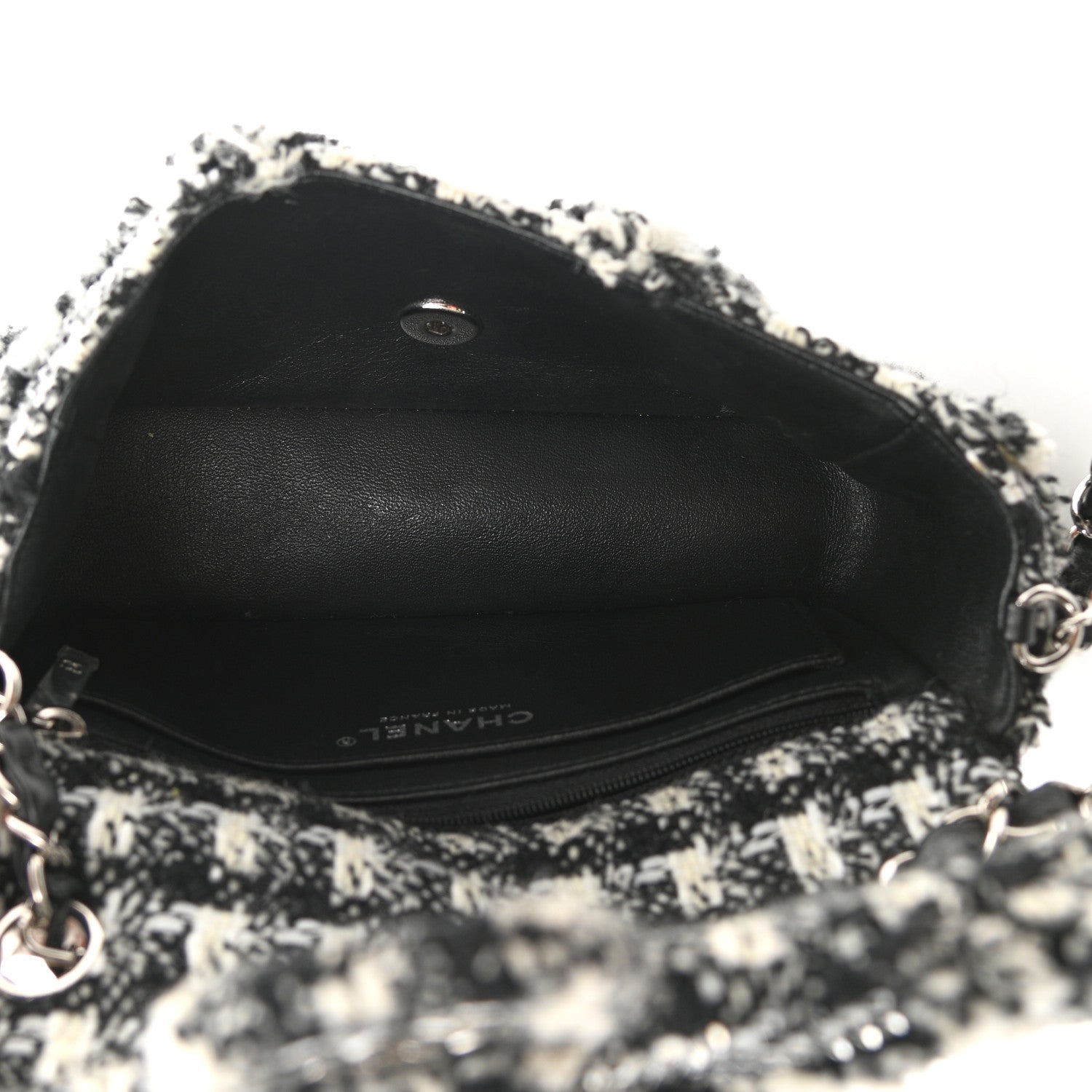 Chanel Crystal Tweed Quilted Small Double Flap Black Ecru White 5 of 10