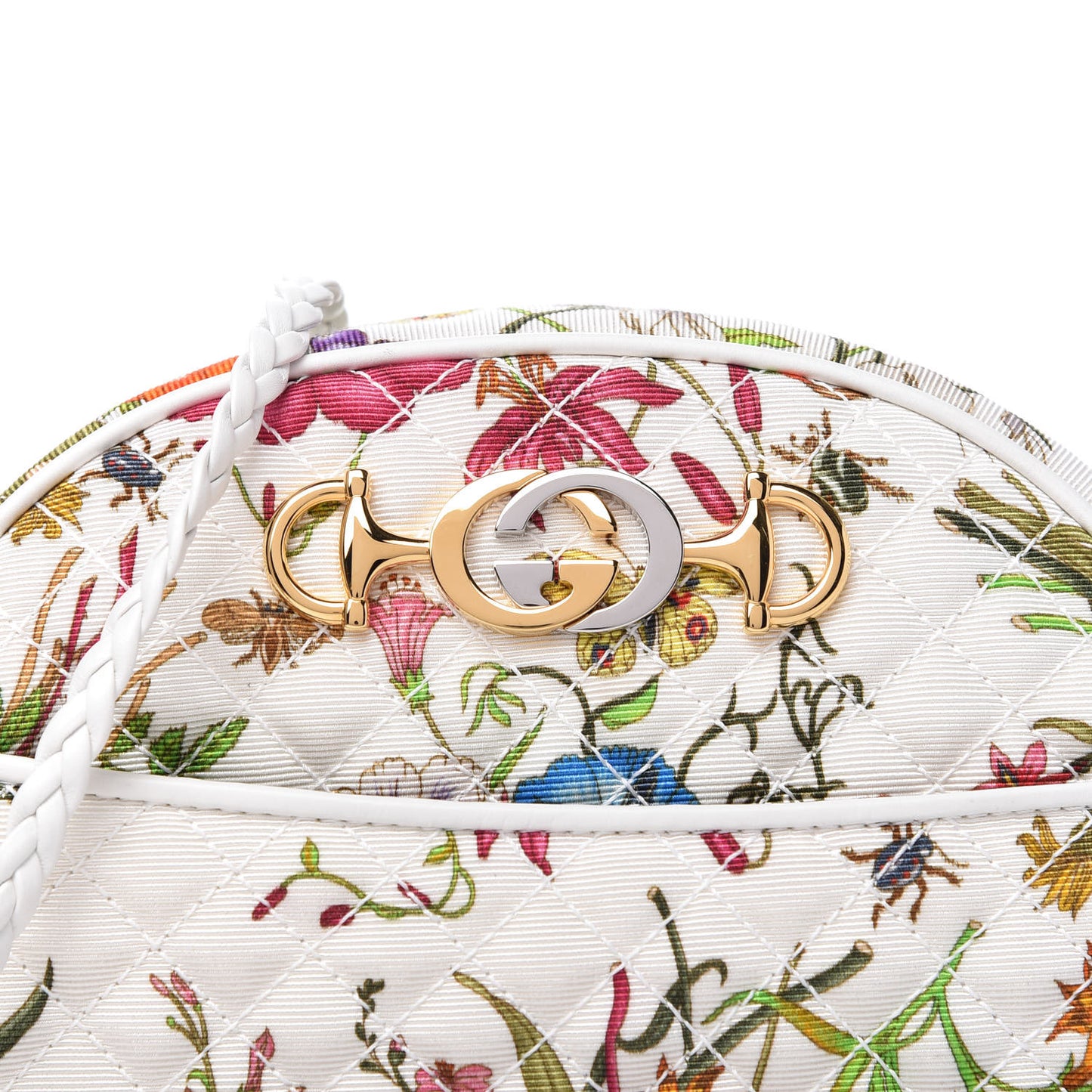 Canvas Flora Floral Trapuntata Small Zumi Dome Shoulder Bag White