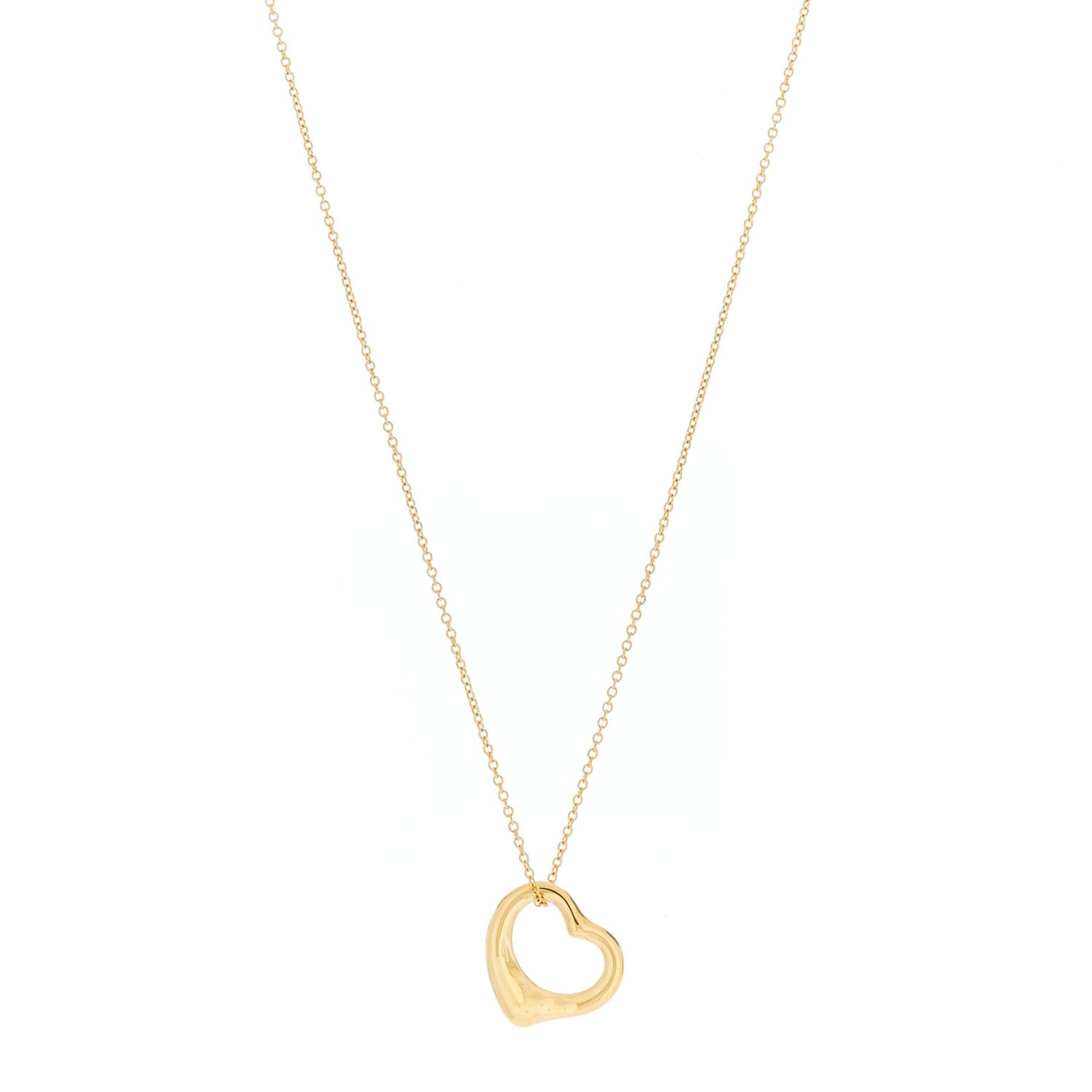 Tiffany 18K Yellow Gold 16mm Elsa Peretti Open Heart Pendant Necklace 1 of 6