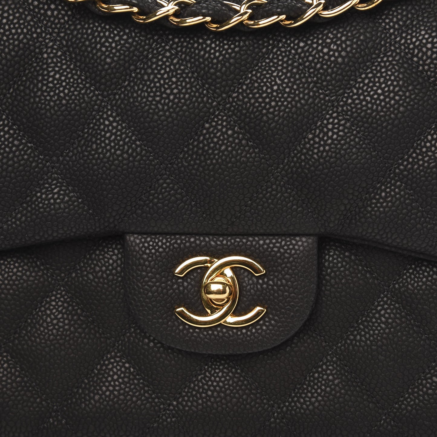 Iridescent Caviar Quilted Jumbo Double Flap Black
