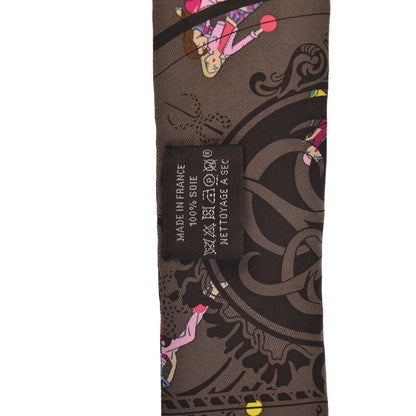 Hermes Silk Ex-Libris Les Parisie Twilly Marron Rose Vif Jaune 2 of 3