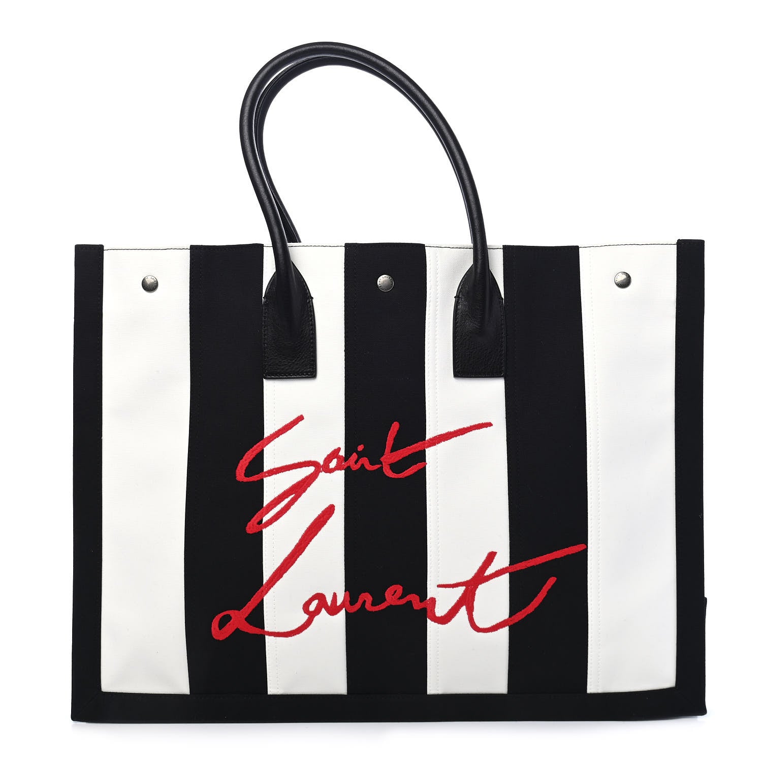 Saint Laurent Canvas Noe Striped Tote Black White 1 of 9