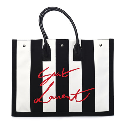 Saint Laurent Canvas Noe Striped Tote Black White 1 of 9