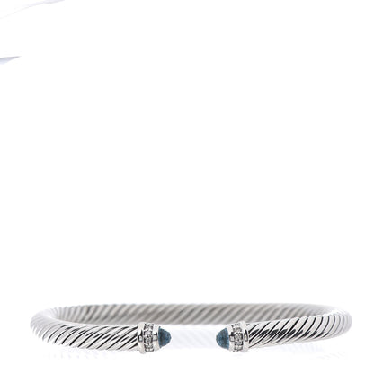 David Yurman Sterling Silver Diamond Blue Topaz 5mm Cable Classics Bracelet 1 of 4