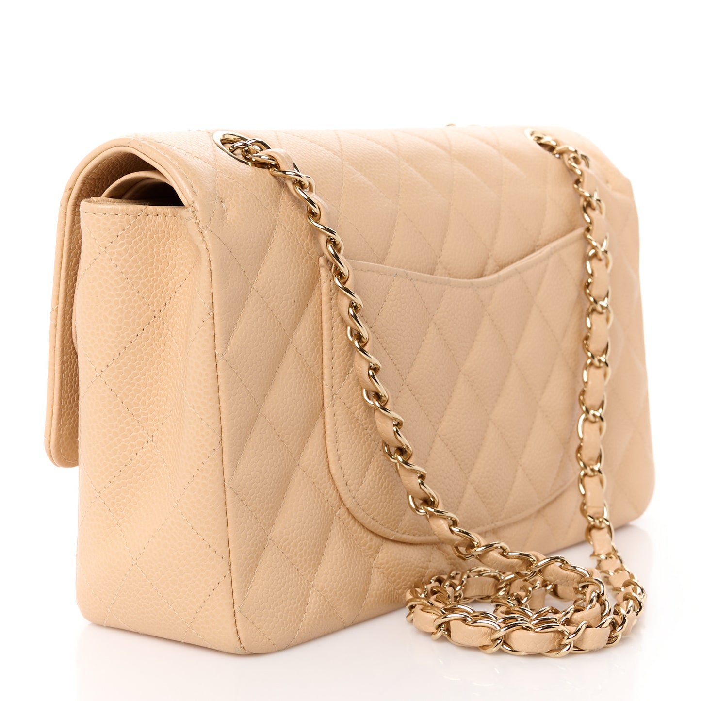 Caviar Quilted Medium Double Flap Beige