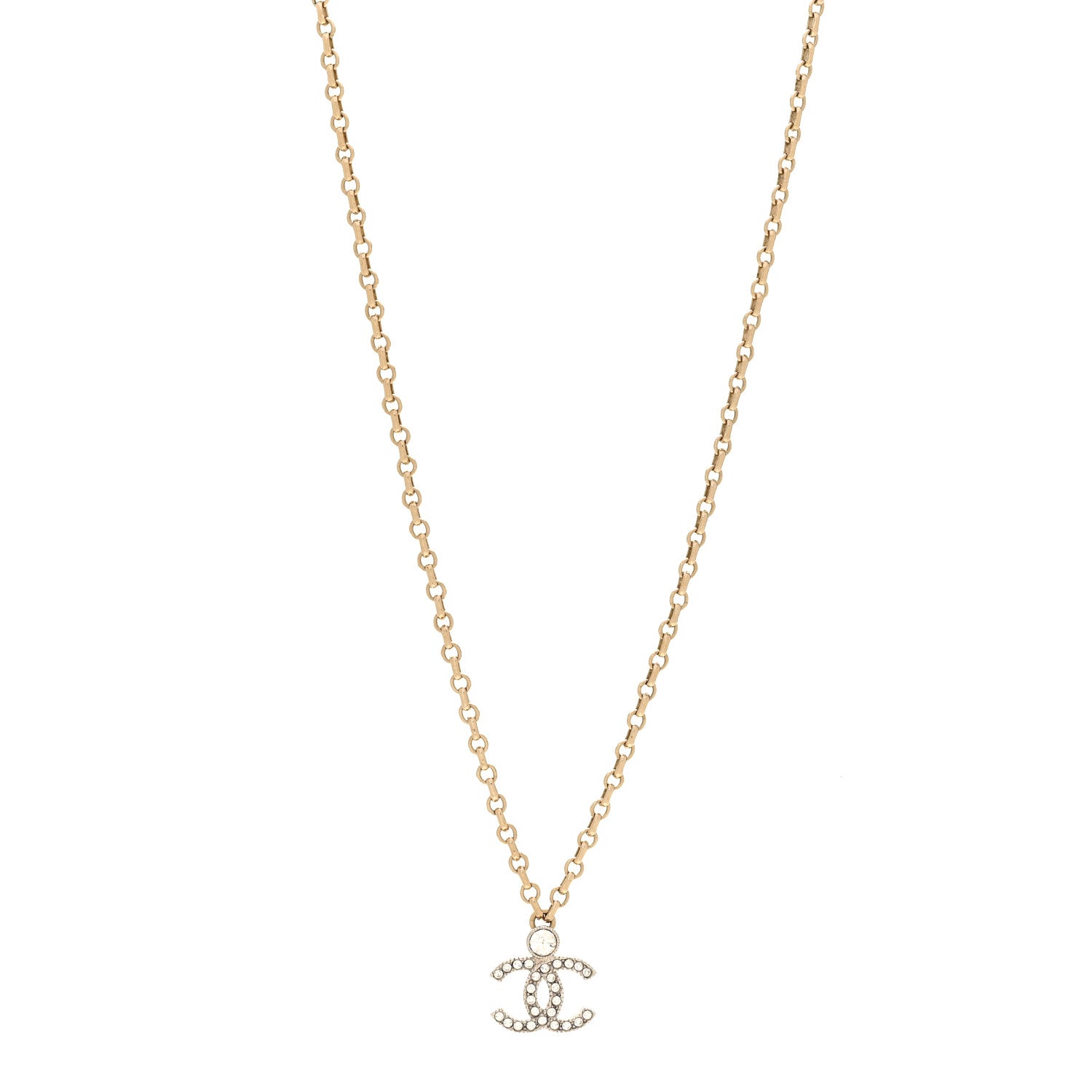 Chanel Crystal CC Necklace Gold Silver 1 of 6