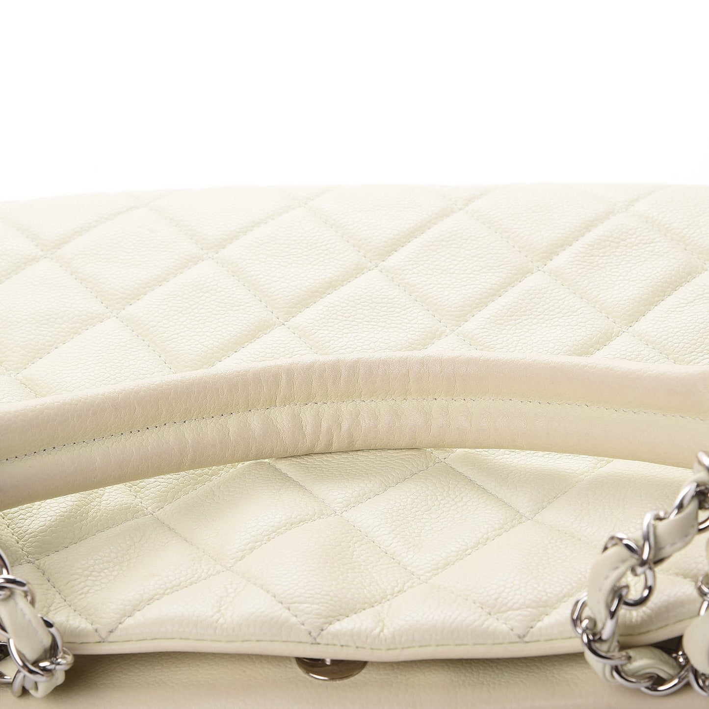 Caviar Quilted Expandable Zip Shoulder Bag Ivory