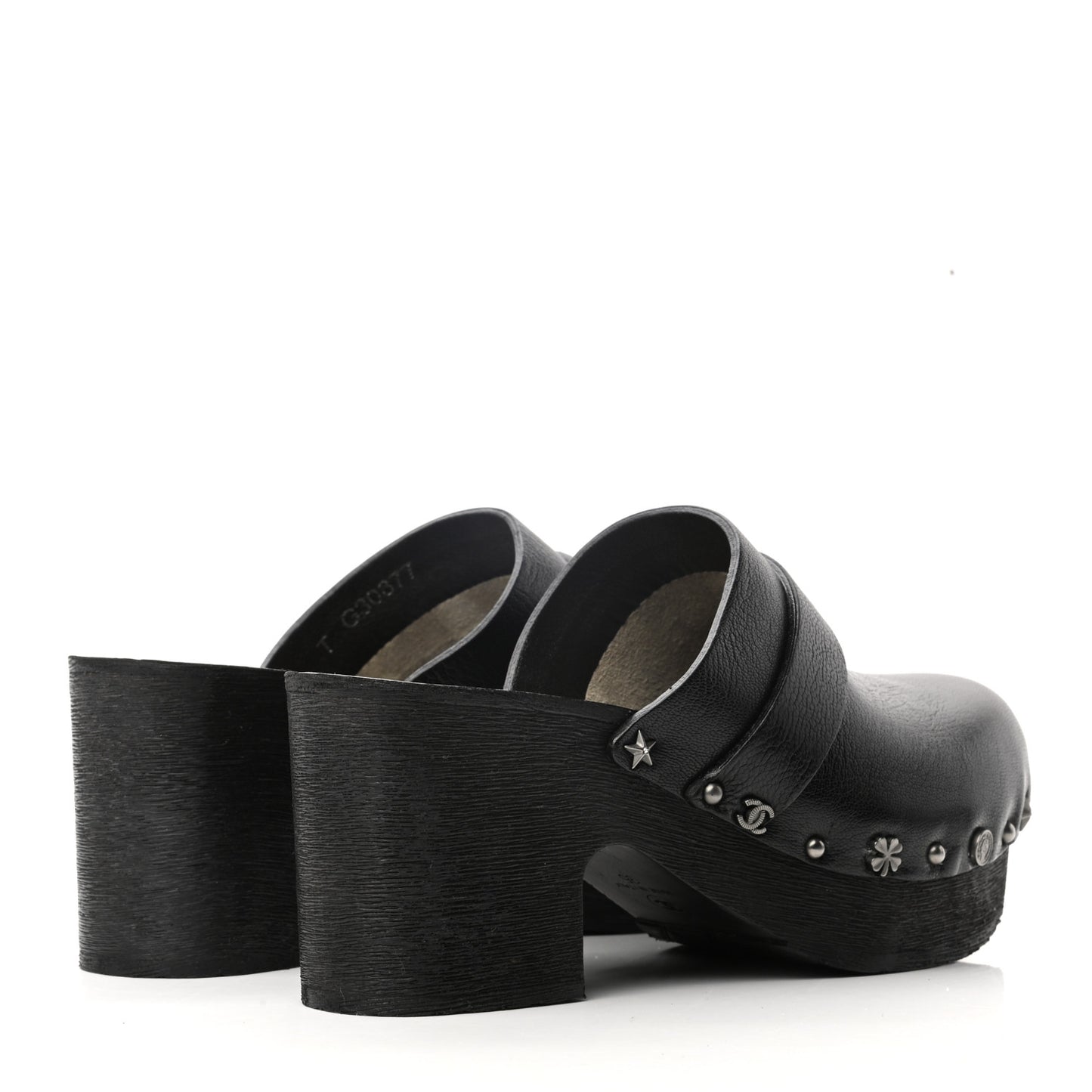 Calfskin CC Lucky Charms Studded Clogs 35 Black