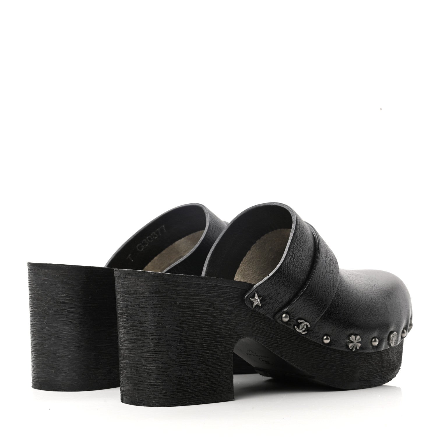 Chanel Calfskin CC Lucky Charms Studded Clogs 35 Black 4 of 8