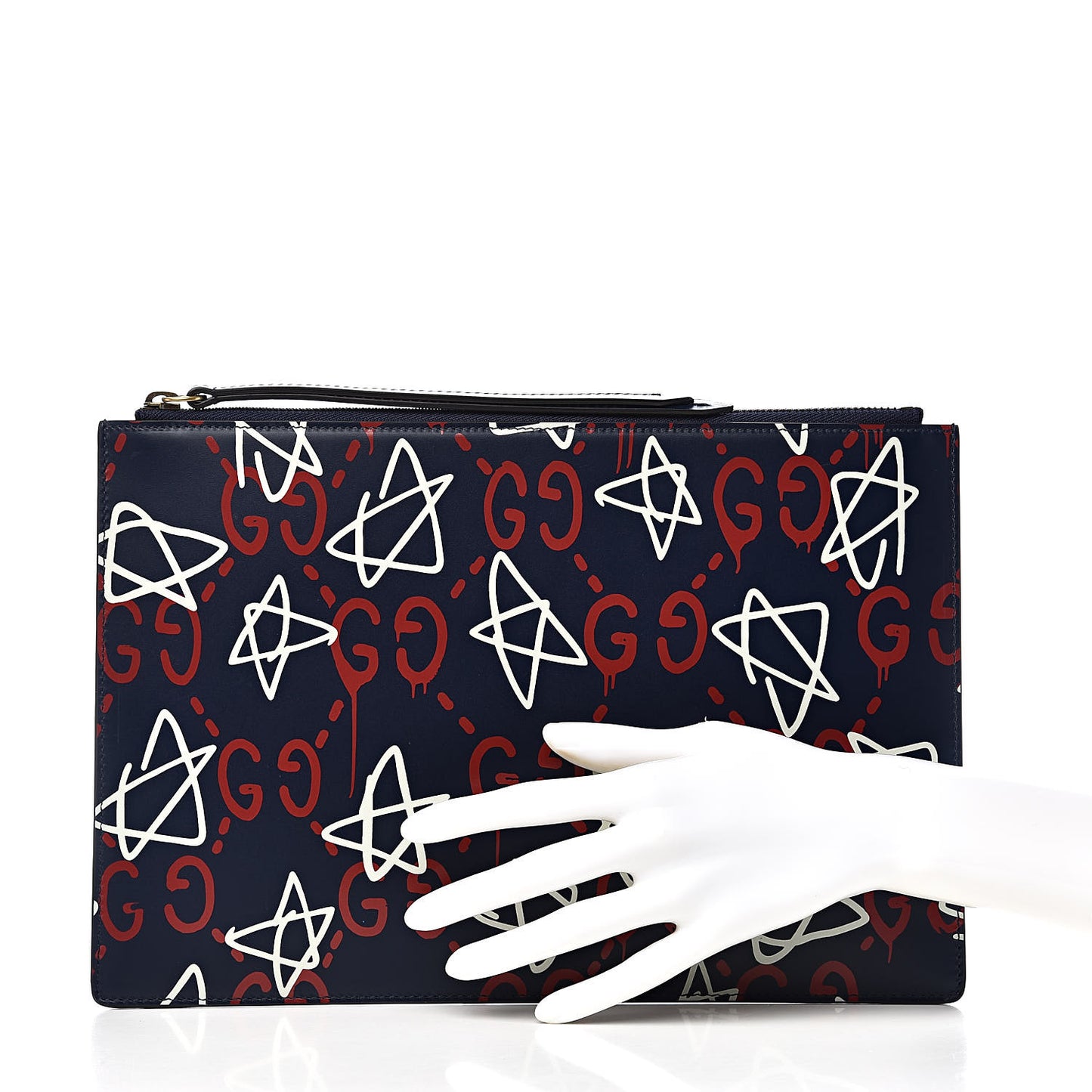 Calfskin GucciGhost Print Pouch Blue Agata Hibiscus Red