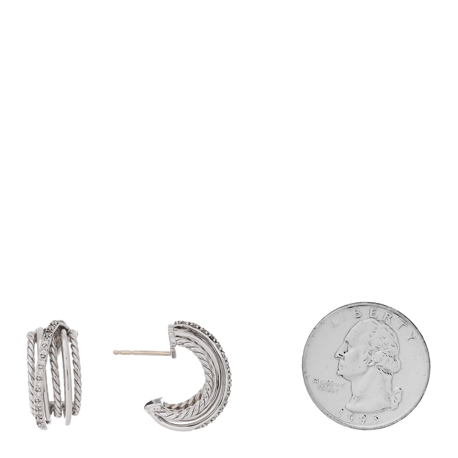 David Yurman Sterling Silver Diamond 10mm Crossover Cable Hoop Earrings 2 of 6