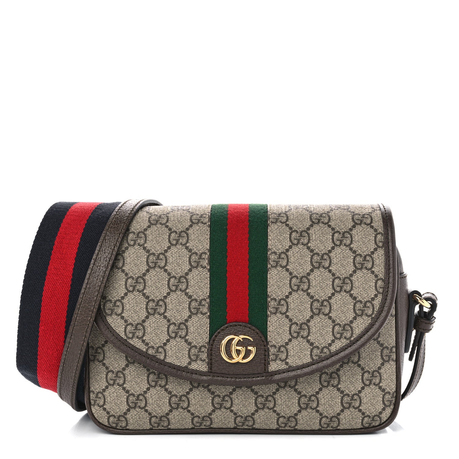 Gucci GG Supreme Monogram Textured Dollar Calfskin Web Studded Mini Ophidia Flap Shoulder Bag Beige Ebony New Acero 1 of 11