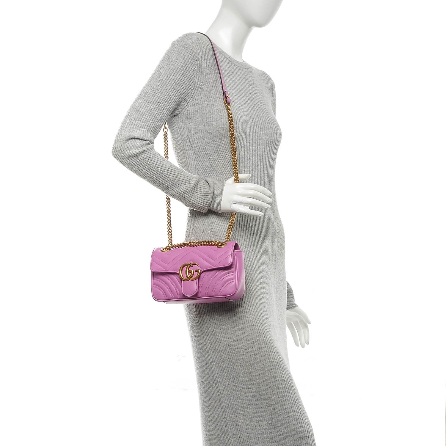 Gucci Calfskin Matelasse Mini GG Marmont Shoulder Bag Candy Mousse 2 of 12