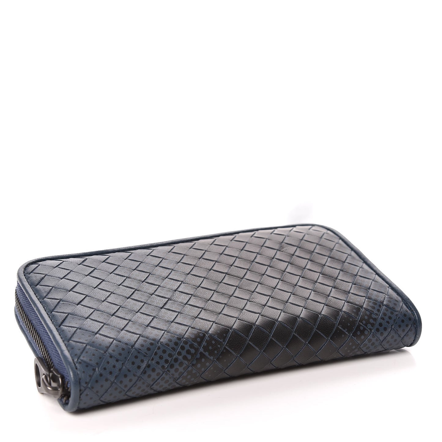 Nappa Intrecciato Gradient Spotted Zip Around Wallet Black Denim