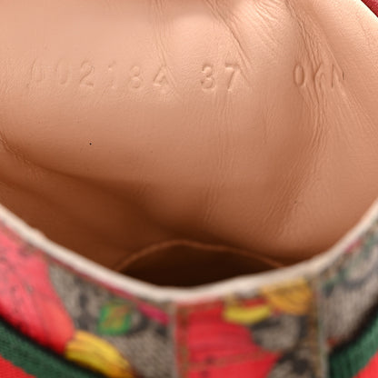 Gucci GG Supreme Monogram Flora Lace Up Combat Ankle Boots 37 Beige Multicolor Red 9 of 10