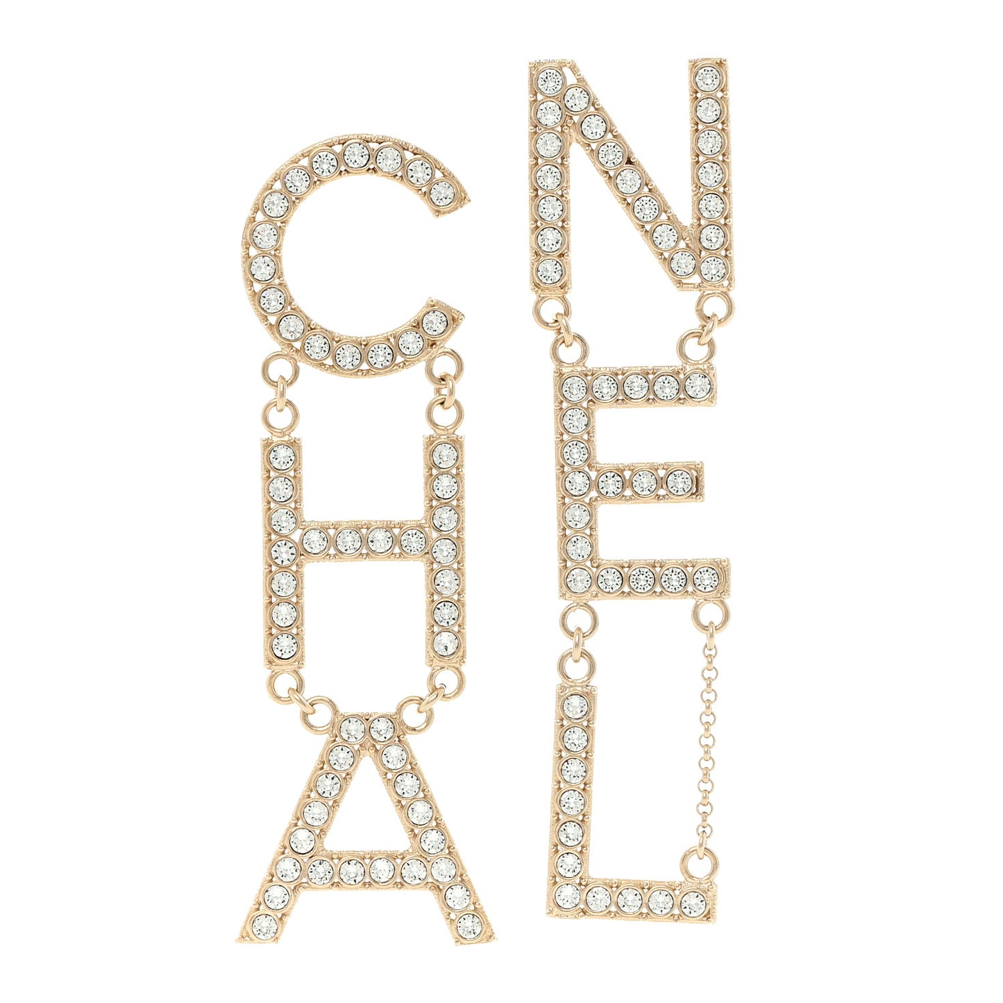 Crystal Cha-Nel Logo Drop Earrings Gold