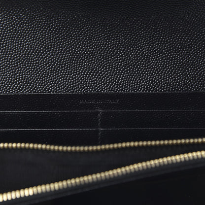 Saint Laurent Grain De Poudre Matelasse Chevron Monogram Flap Wallet Black 7 of 9