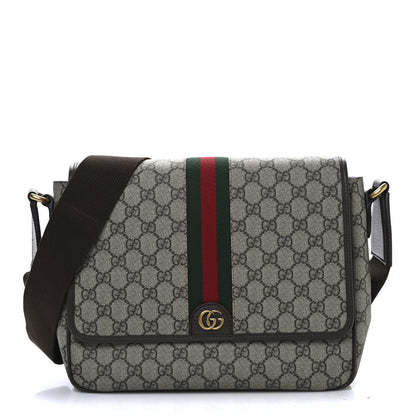 Gucci Tender GG Supreme Monogram Textured Dollar Calfskin Medium Ophidia Messenger Bag Beige Ebony New Acero 1 of 11