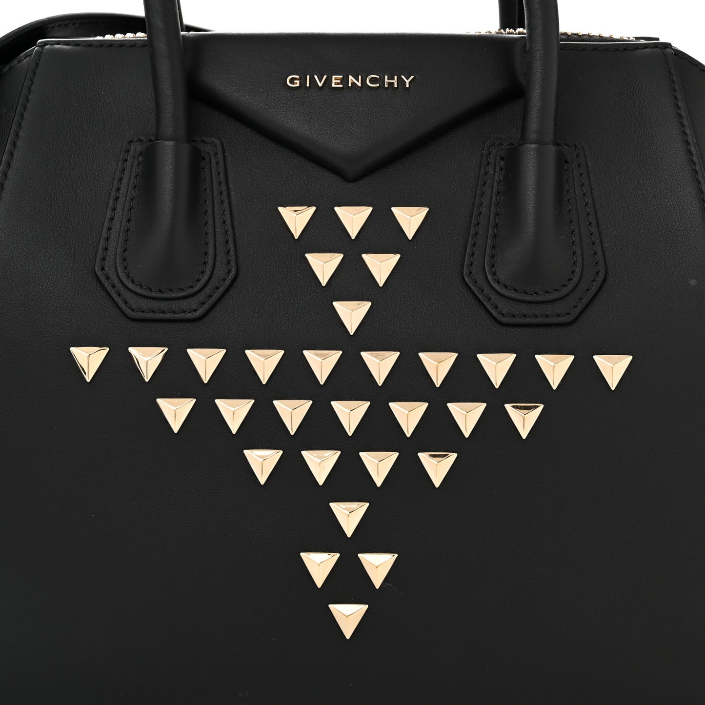 Calfskin Triangle Studded Small Antigona Black