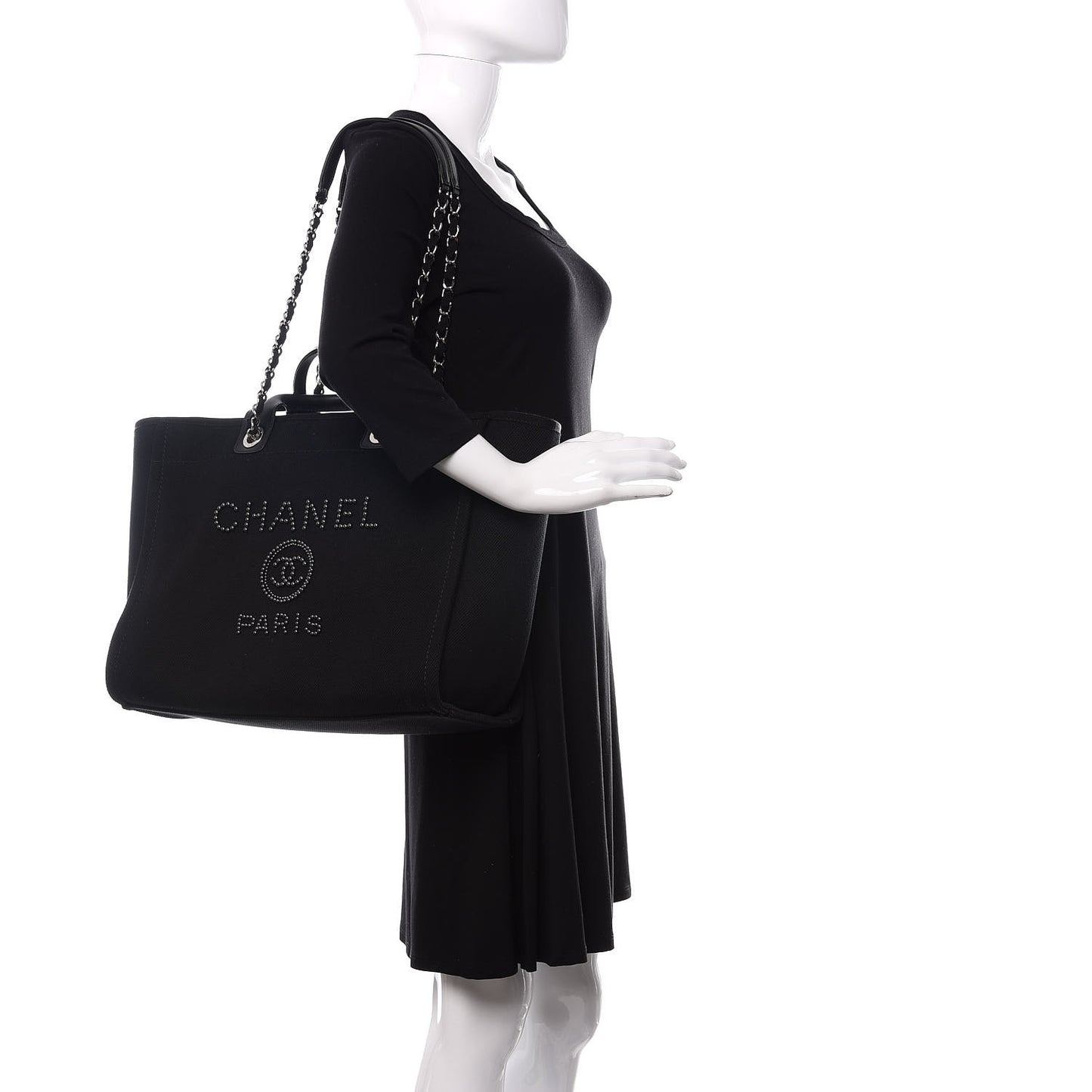 Canvas Pearl Medium Deauville Tote Black