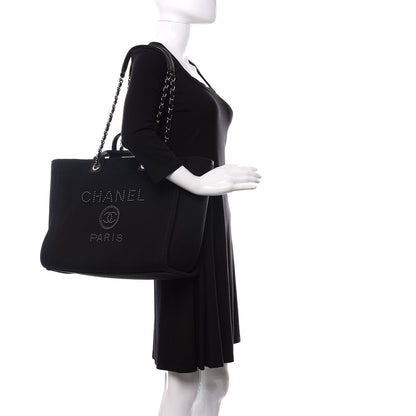 Chanel Canvas Pearl Medium Deauville Tote Black 2 of 12