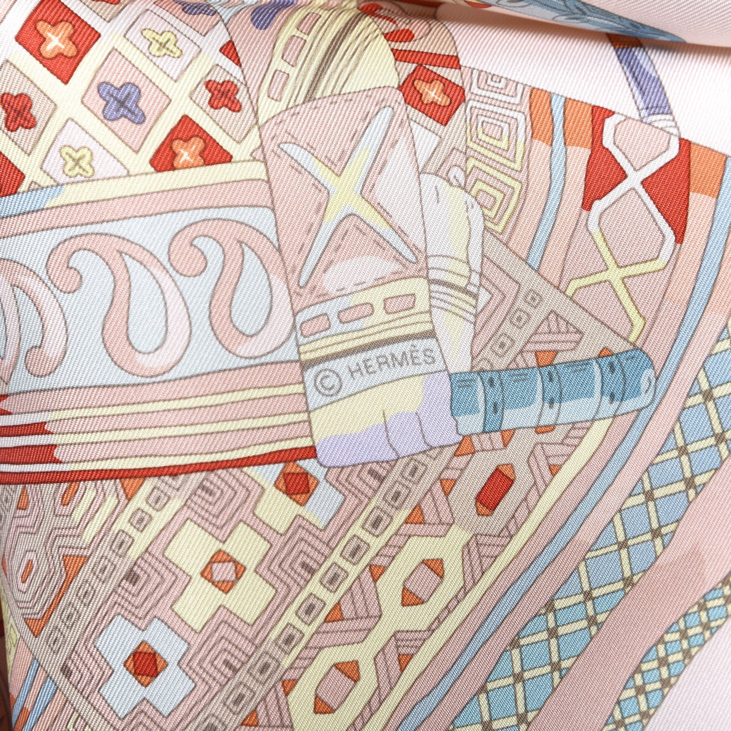 Hermes Silk Voyage En Etoffes Scarf 90 Rose Pale Saumon Jaune Pale 4 of 6