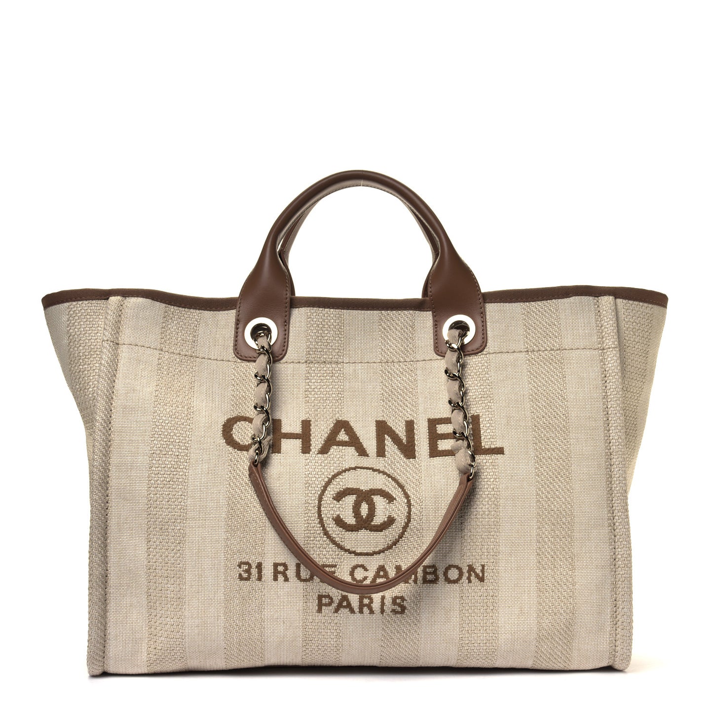 Mixed Fibers Striped Medium Deauville Tote Beige
