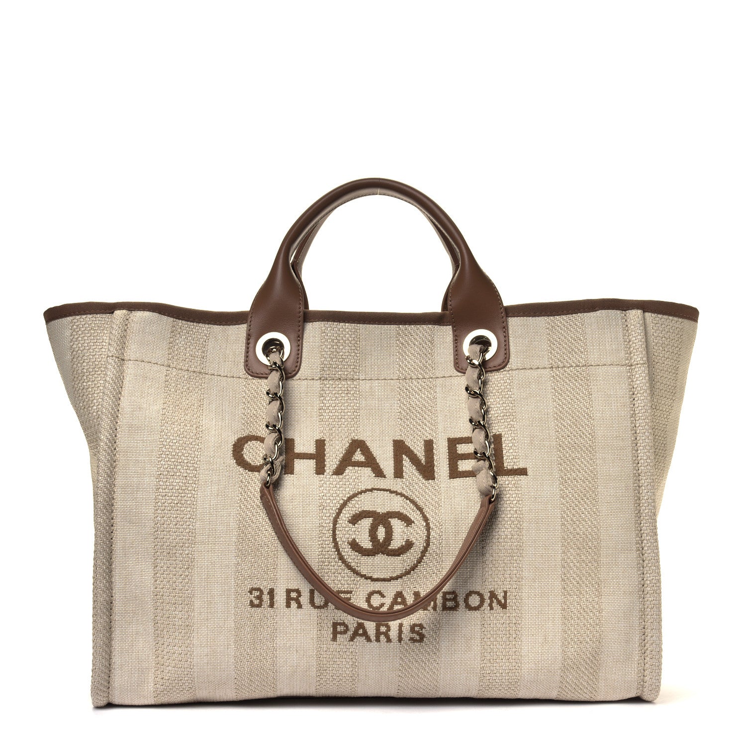 Chanel Mixed Fibers Striped Medium Deauville Tote Beige 1 of 5
