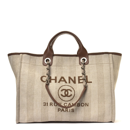 Chanel Mixed Fibers Striped Medium Deauville Tote Beige 1 of 5