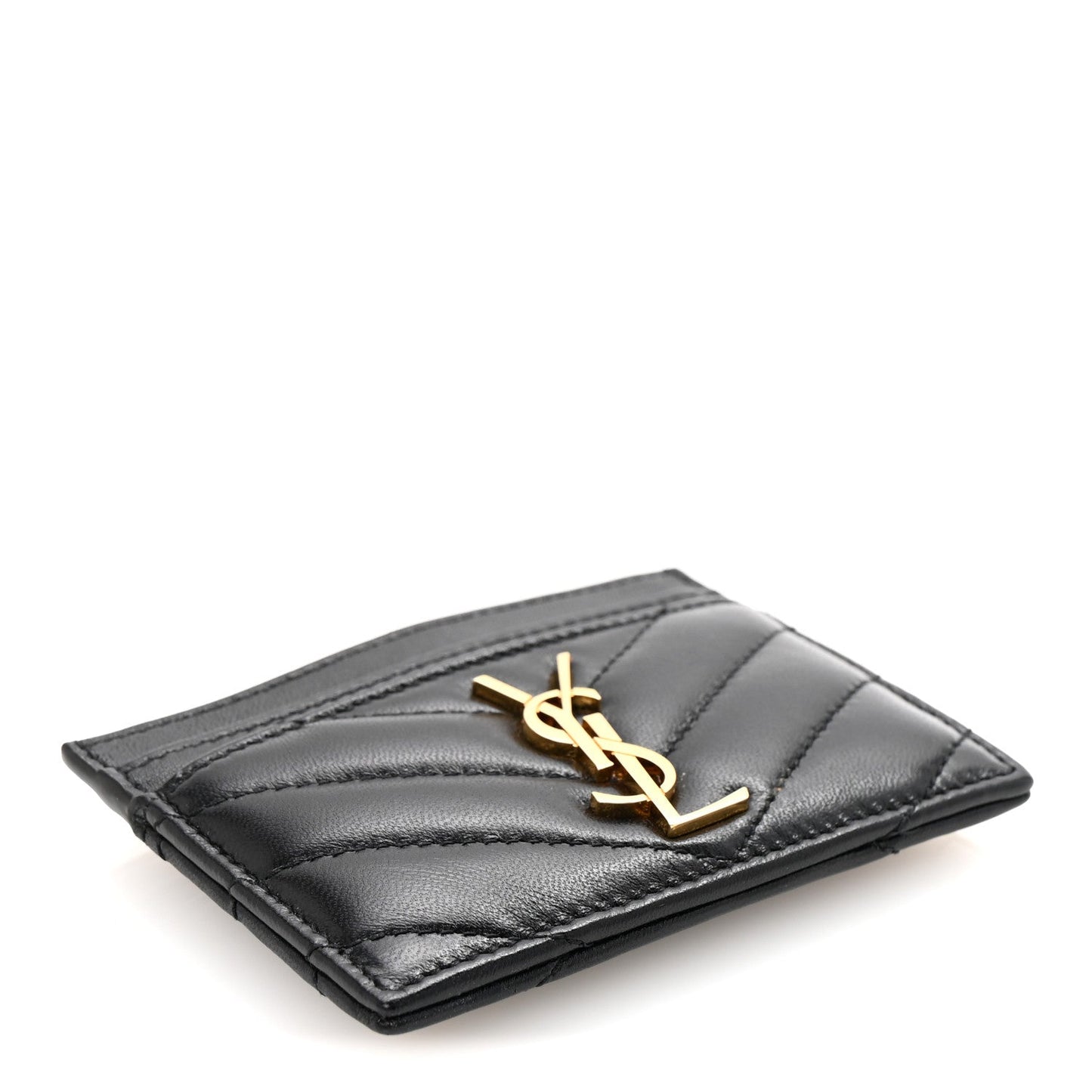 Lambskin Matelasse Chevron Monogram Credit Card Case Black