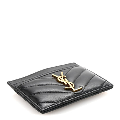 Saint Laurent Lambskin Matelasse Chevron Monogram Credit Card Case Black 4 of 8