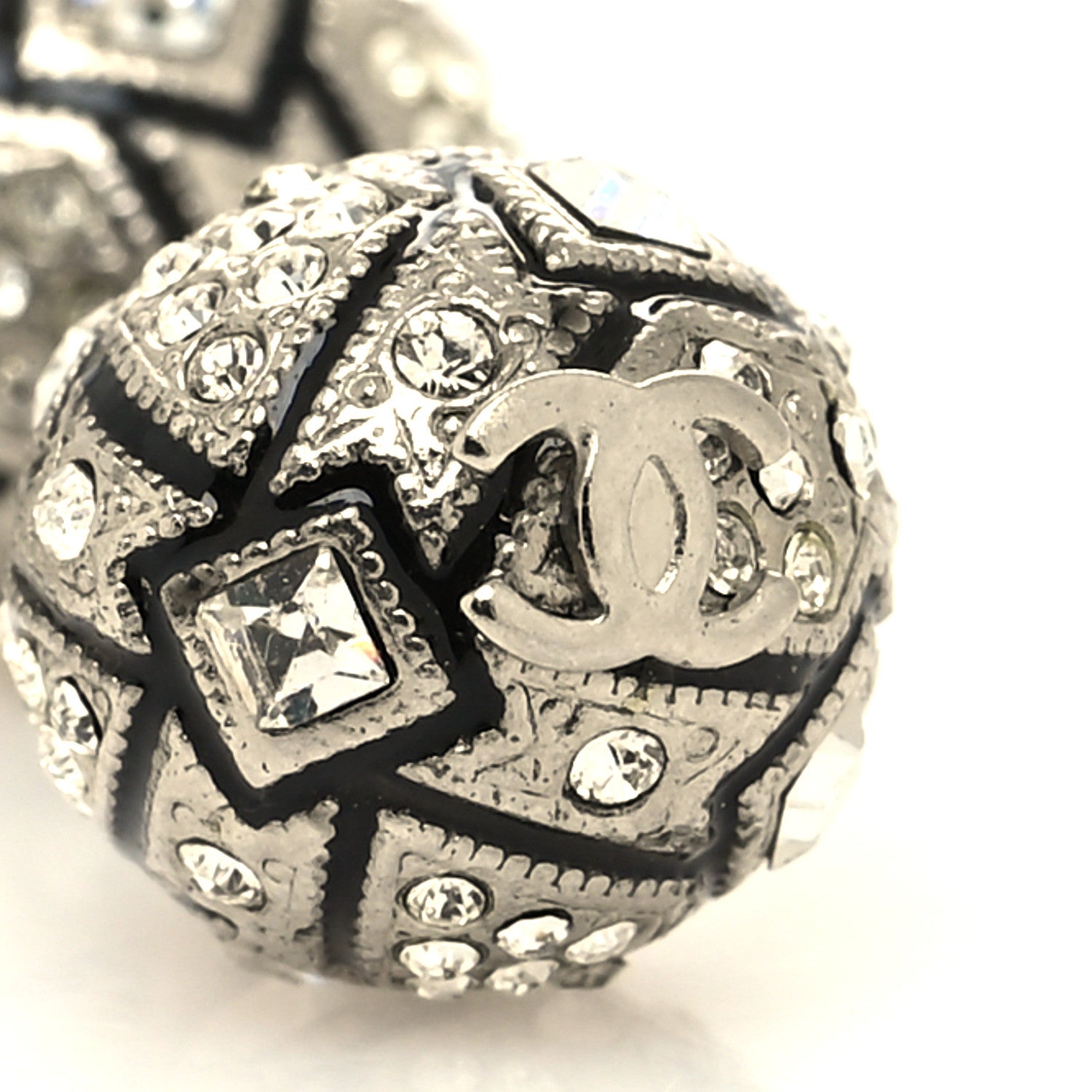 Chanel Pearl Crystal Long Drop Earrings Pearly White Gold 4 of 4