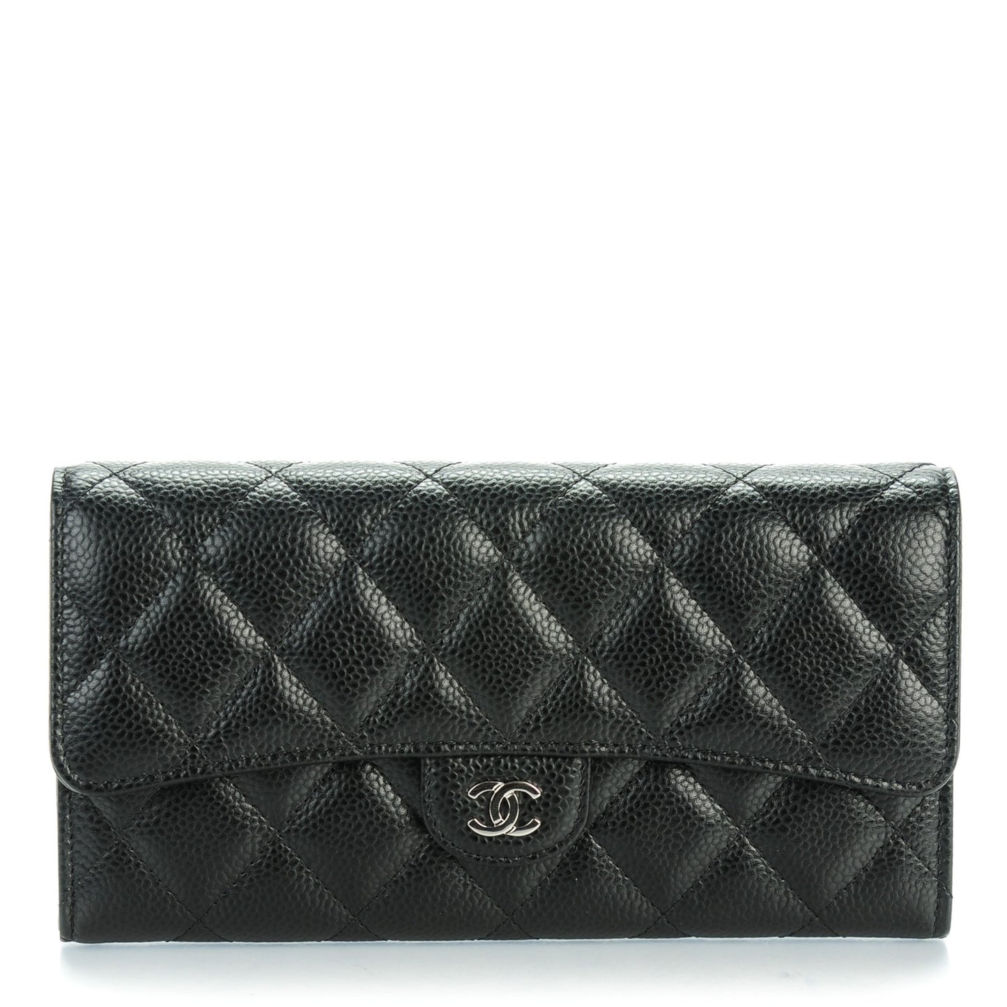 Caviar Quilted Large Gusset Flap Wallet Black
